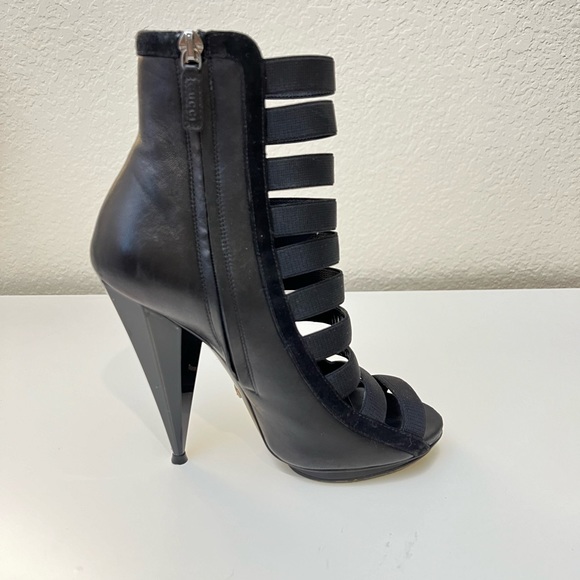 GUCCI Olimpia Elastic Ladder Strap High Heel Bootie Size 36.5 Black - Picture 6 of 13
